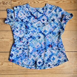 Health Pro Blue Abstract Print Scrub Top Size L